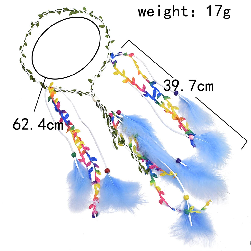 Bohemian Feather Headbands for Women White Red Feather Hairbands Hippie Jewelry Gypsy Tribal Festival Party Hair Accessories