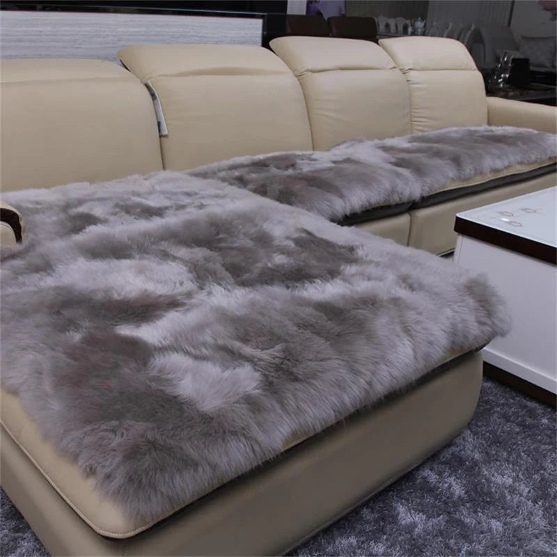 MS.Softex-Natural Sheepskin Sofa Cushion, Australian Sheepskin Floor Rug, Seat Cover, Warm Rug, Long Wool Sofa Cover, Winter