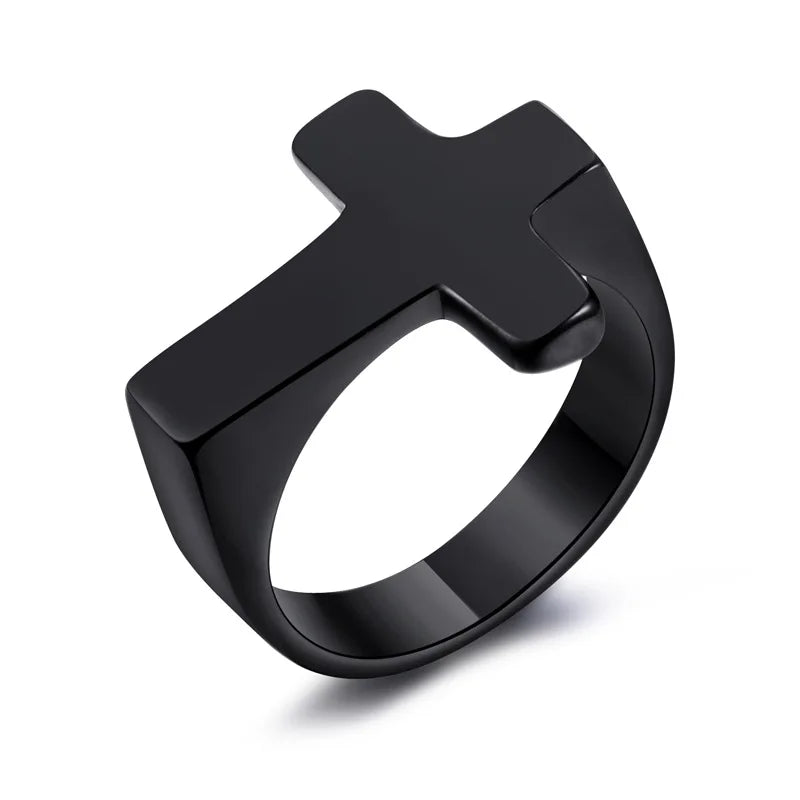 Stainless steel simple cross ring Protestant Christian cross religious ring