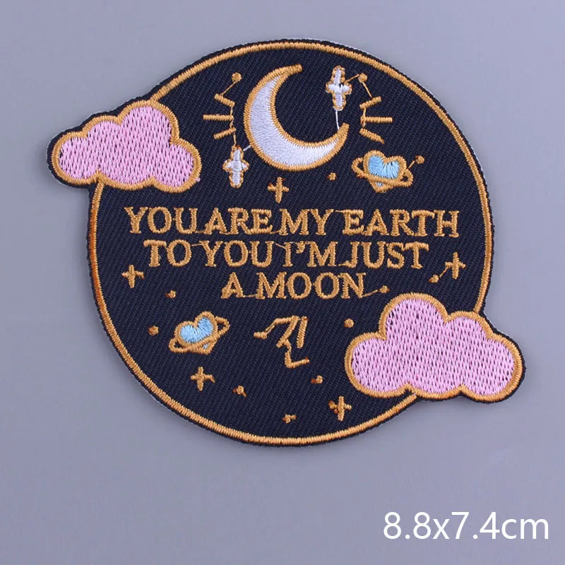 Space Adventure Patch On Clothes Embroidered Patches For Clothing Stickers Mountain Natural Appliques Waves Badge For Jacket DIY