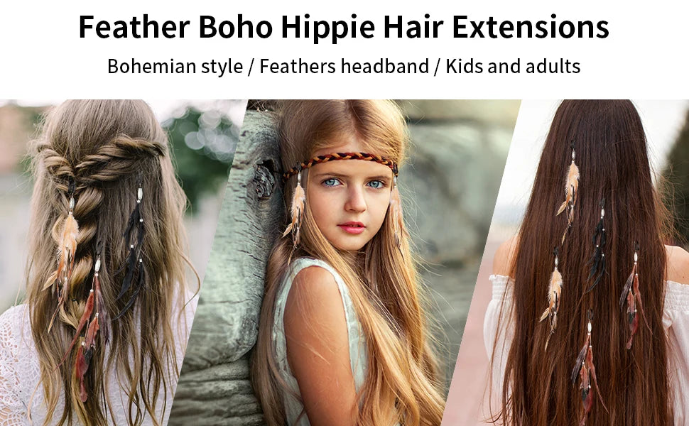 Women Feather Bb Clip Headband Scrunchies Headdress Tribal Hair Rope Headpieces 2021 New Fashion Headwear Retro Hair Accessories