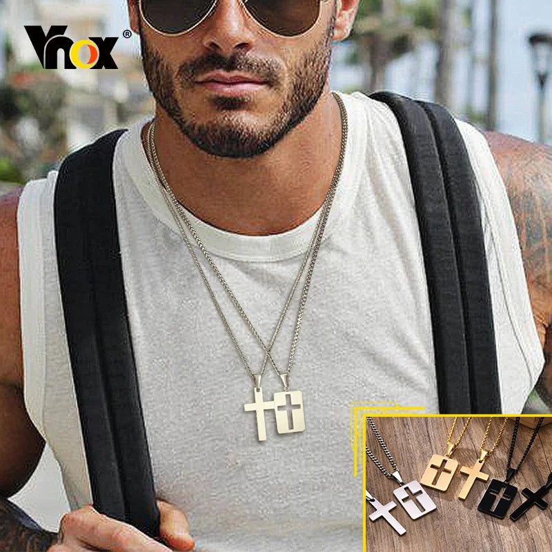 Vnox Minimalist Cross Necklaces Faith Pendant,Simple Stainless Steel Christian Prayer Religious Women Men Jewelry,Car Pendant