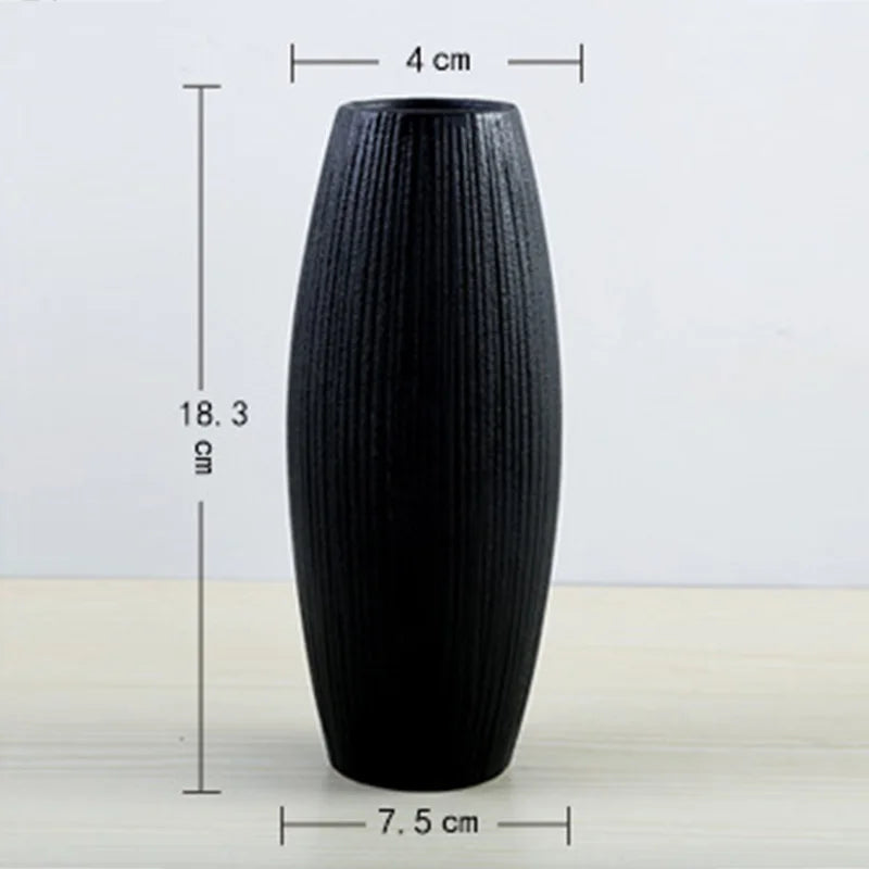 Modern Creative Classic Black Ceramic Vase Retro Vase Container Simple European Handmade Crafts Home Decoration LBS