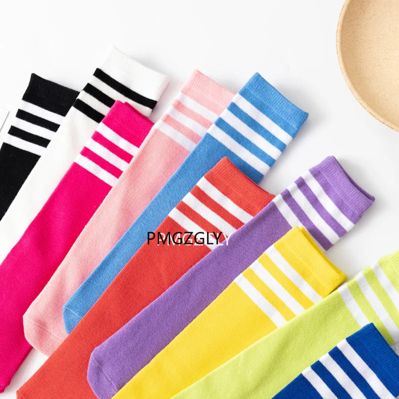 Children's Socks autumn girls middle tube pile stockings candy color classic college style football stockings half high tube