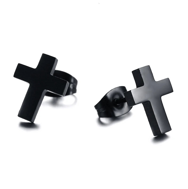 Cross Earring Black Stainless Steel Earrings Simple Modern Minimalist Everyday Stud Earings for Men Women Unisex Jewelry