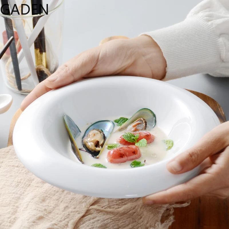 Pure White Western Dinner Plate Pasta Plate Ceramic Disc Home Dish Plate Restaurant Dessert Plate Creative Snack Flat Plate