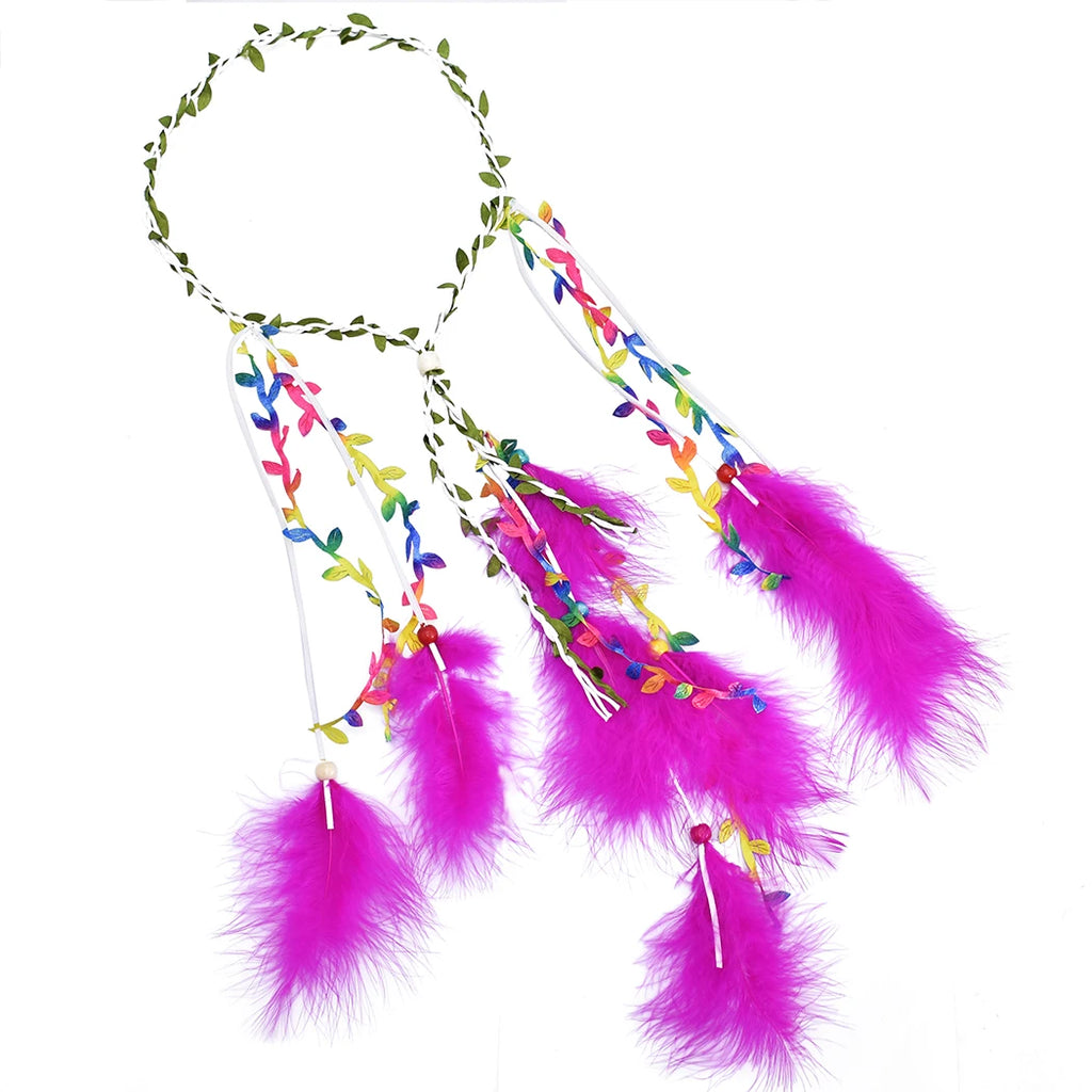 Bohemian Feather Headbands for Women White Red Feather Hairbands Hippie Jewelry Gypsy Tribal Festival Party Hair Accessories
