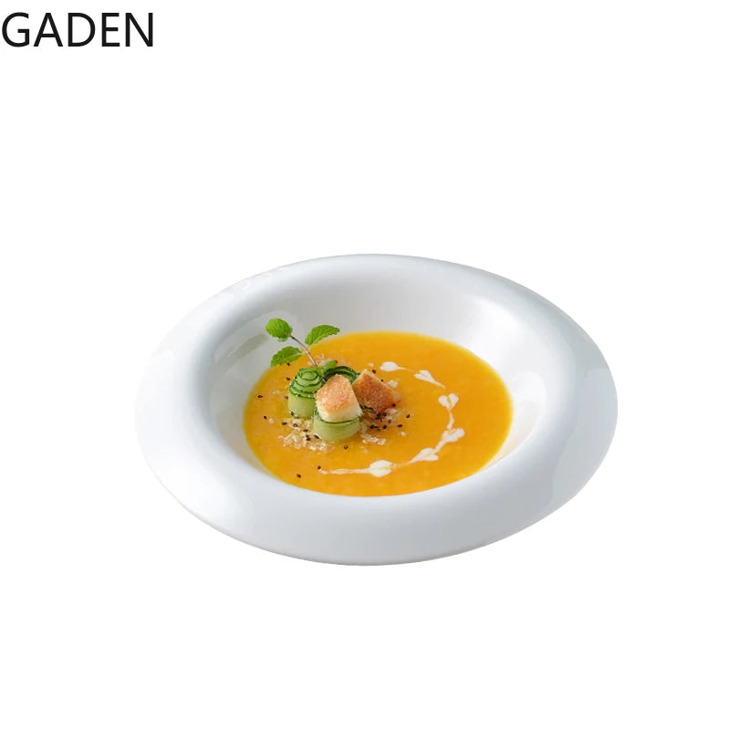 Pure White Western Dinner Plate Pasta Plate Ceramic Disc Home Dish Plate Restaurant Dessert Plate Creative Snack Flat Plate