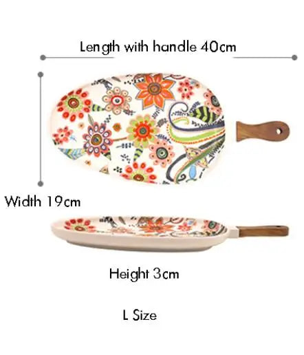 Ceramic Salad Plates with Handle,Porcelain Dinner Plates,Colorful Floral Pattern Serving Plate for Desserts Sandwiches Dishes 접시