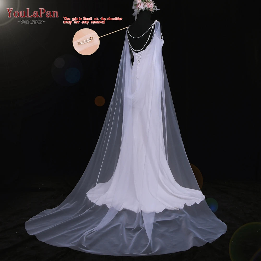 YouLaPan G33 Wedding Cape Bridal Shaw Plain Bridal Shawl Simple Church  Wedding Tail Long Soft Yarn Cloak DIY Shrug