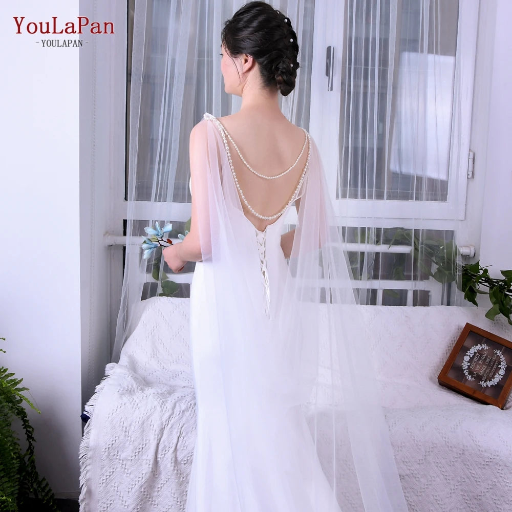 YouLaPan G33 Wedding Cape Bridal Shaw Plain Bridal Shawl Simple Church  Wedding Tail Long Soft Yarn Cloak DIY Shrug