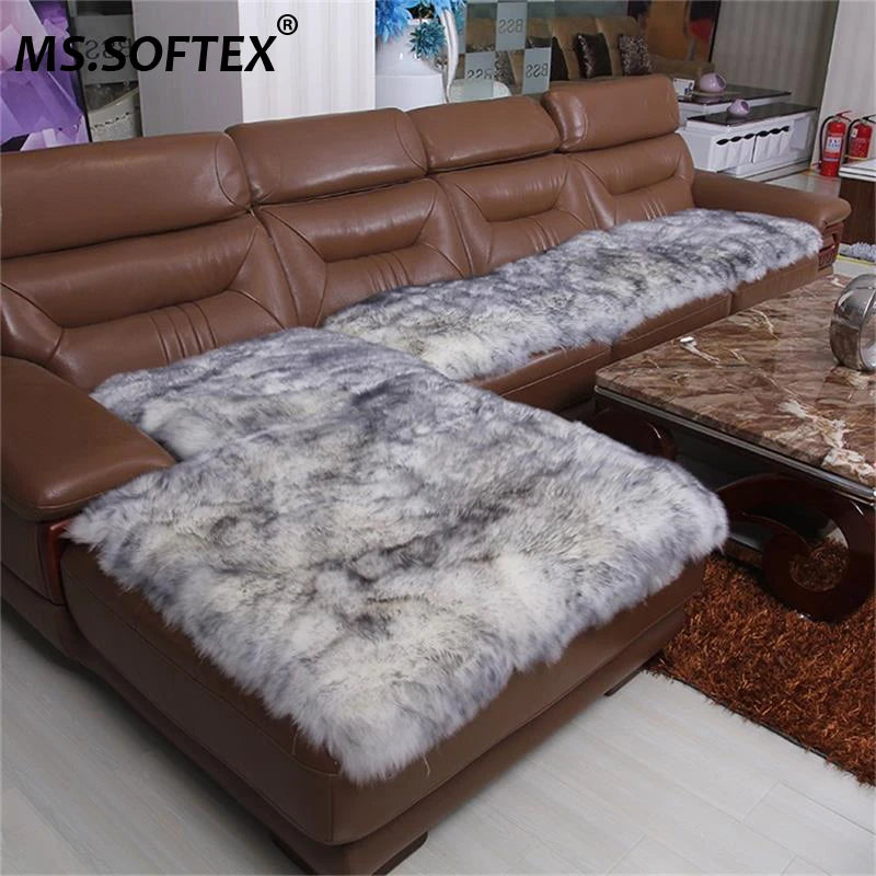 MS.Softex-Natural Sheepskin Sofa Cushion, Australian Sheepskin Floor Rug, Seat Cover, Warm Rug, Long Wool Sofa Cover, Winter