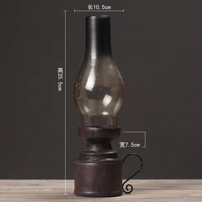 Creative Resin Crafts Nostalgic Kerosene Lamp Candle Holder Decoration Vintage Glass Cover Lantern Candlesticks Home Decor Gifts
