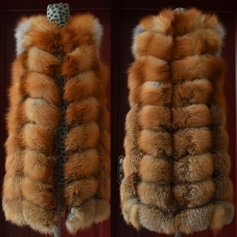 Winter Red Fox Fur Vest Female Real Long Women Red Fox Fur Waistcoat Natural Fox Fur Waistcoat Long