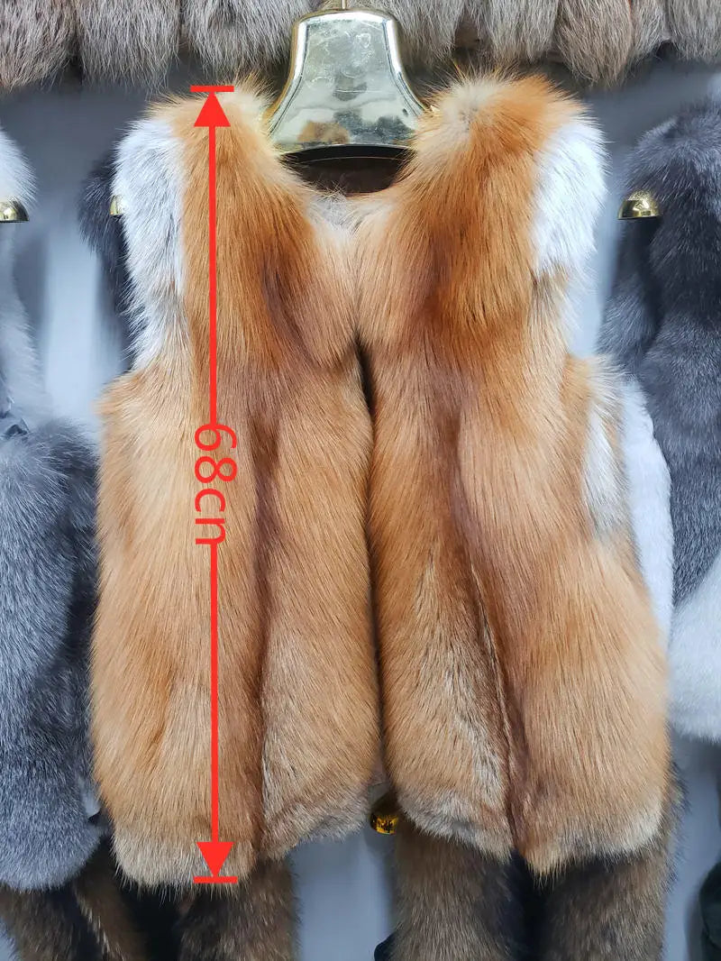 Winter Red Fox Fur Vest Female Real Long Women Red Fox Fur Waistcoat Natural Fox Fur Waistcoat Long