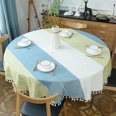 Plaid Cotton Linen Round Tablecloth Wedding Hotel Banquet Cloth Table cover Indoor Dining Room Kitchen Outdoor Decoration