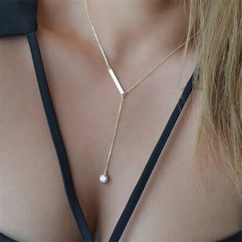 Sexy Crystal Pendants Necklace for Women Tassel Minimalist Necklaces Summer Beach Neck Jewelry Gold Color Chain Collares Bijoux