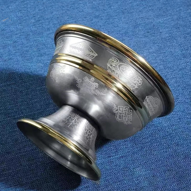 Bronze Buddhism Bowl for Indoor Decoration, Tibetan Tribute, Holy Water Cup, Buddhist Tantric Bowl Collection, Handicraft Gift