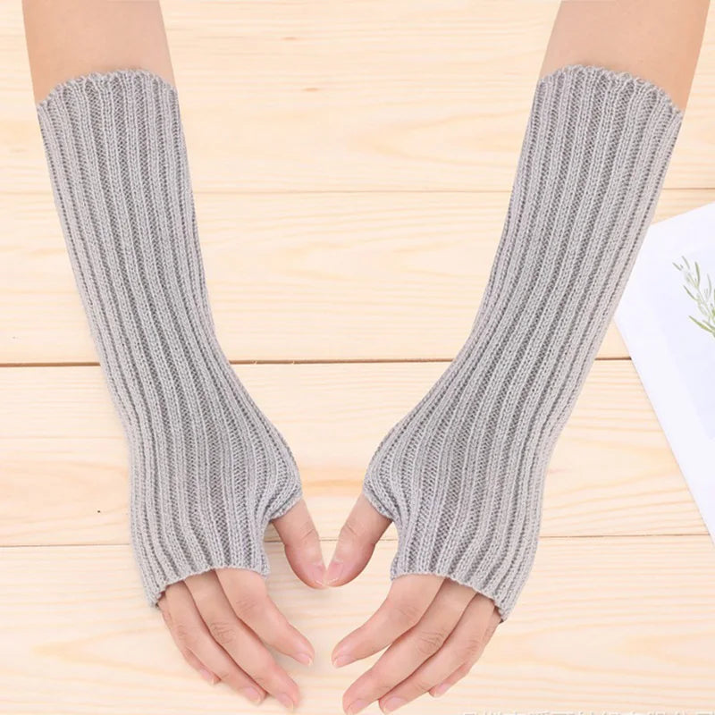 New Women Fingerless Gloves Arm Warmers Goth Knitted Kawaii Work Gloves Ankle Wrist Sleeves Harajuku Anime Cosplay Accessories