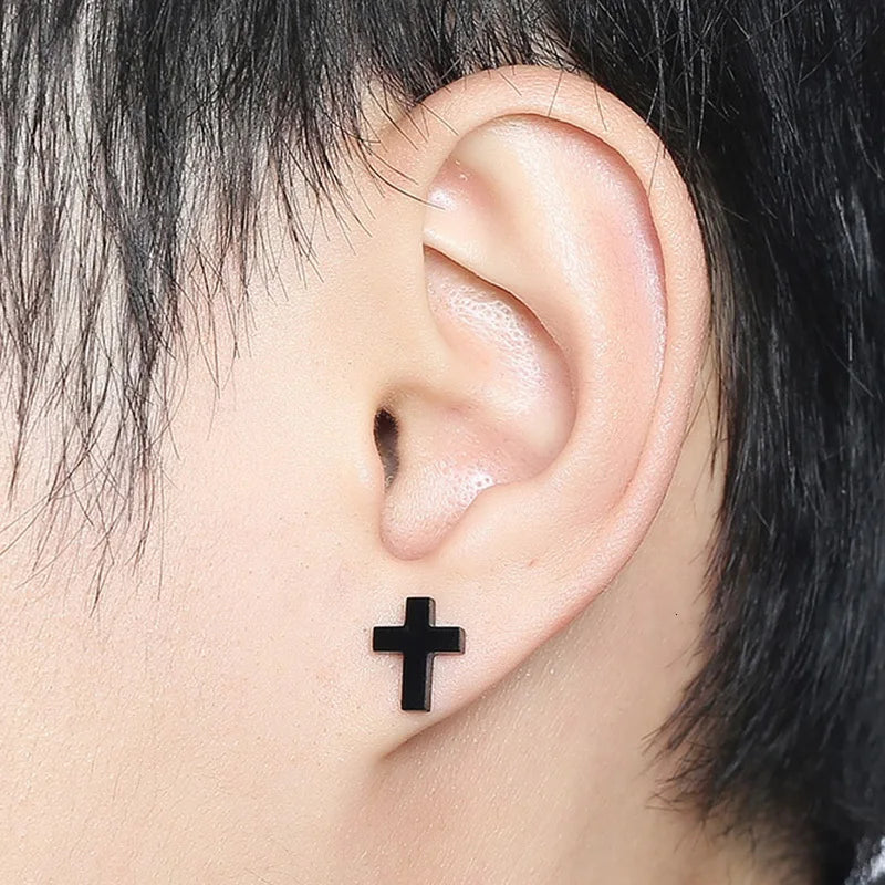 Cross Earring Black Stainless Steel Earrings Simple Modern Minimalist Everyday Stud Earings for Men Women Unisex Jewelry