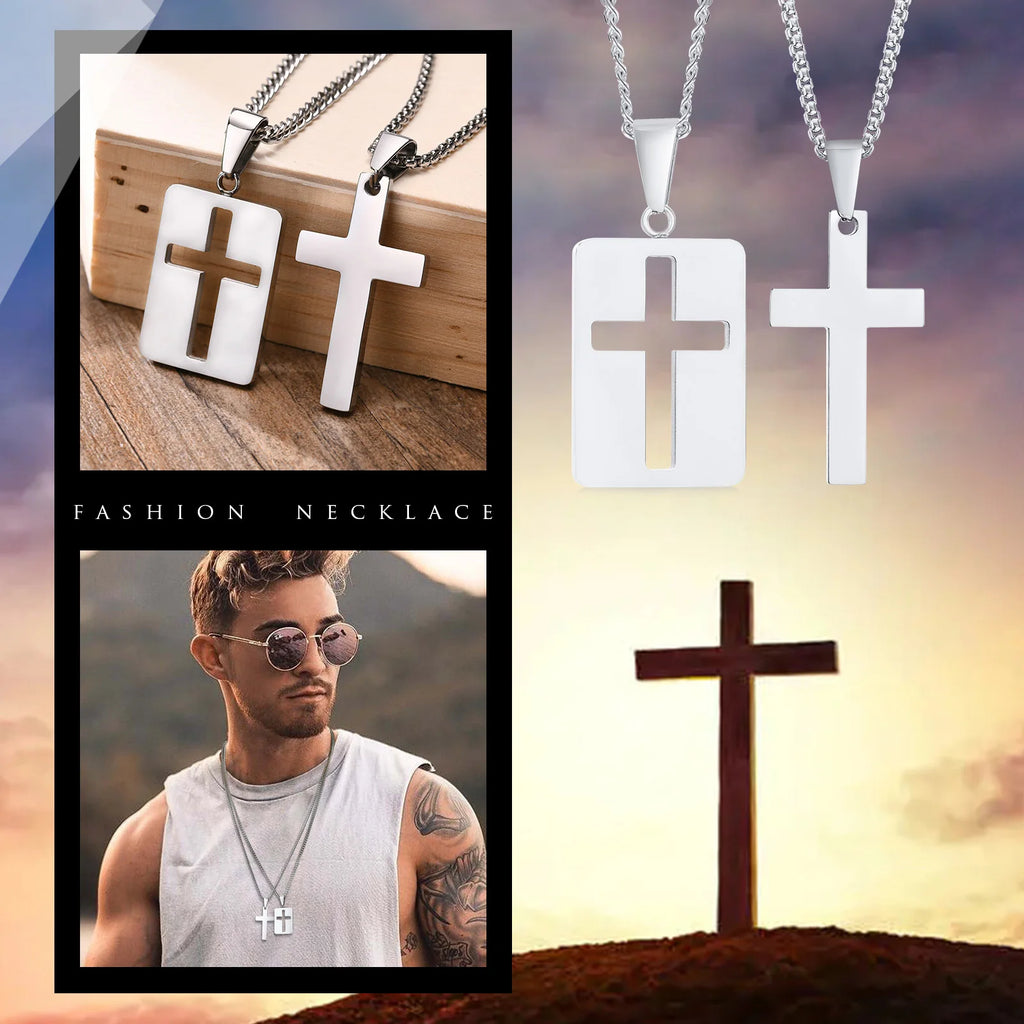 Vnox Minimalist Cross Necklaces Faith Pendant,Simple Stainless Steel Christian Prayer Religious Women Men Jewelry,Car Pendant