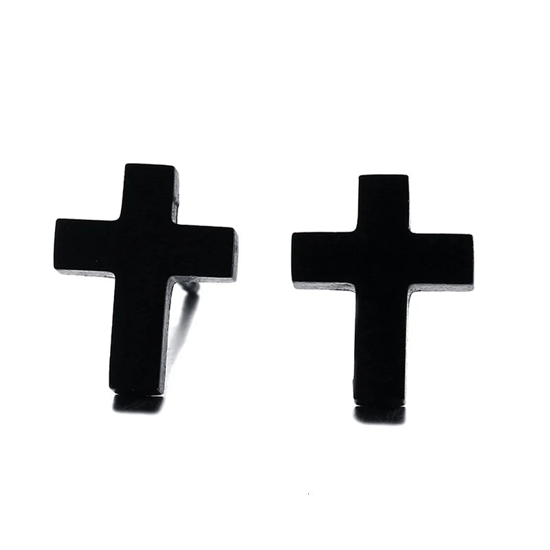 Cross Earring Black Stainless Steel Earrings Simple Modern Minimalist Everyday Stud Earings for Men Women Unisex Jewelry