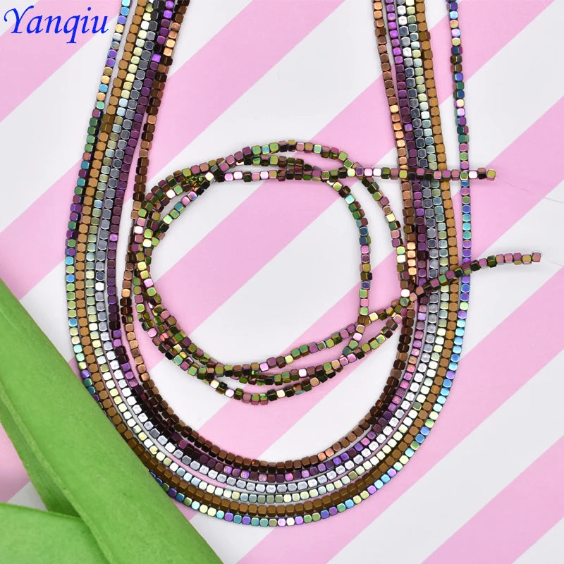 1.5mm Colorful Square Beads 274pcs Natural Stone Beads Hematite Loose Spacer Beads For Jewelry Making DIY Gift Earrings