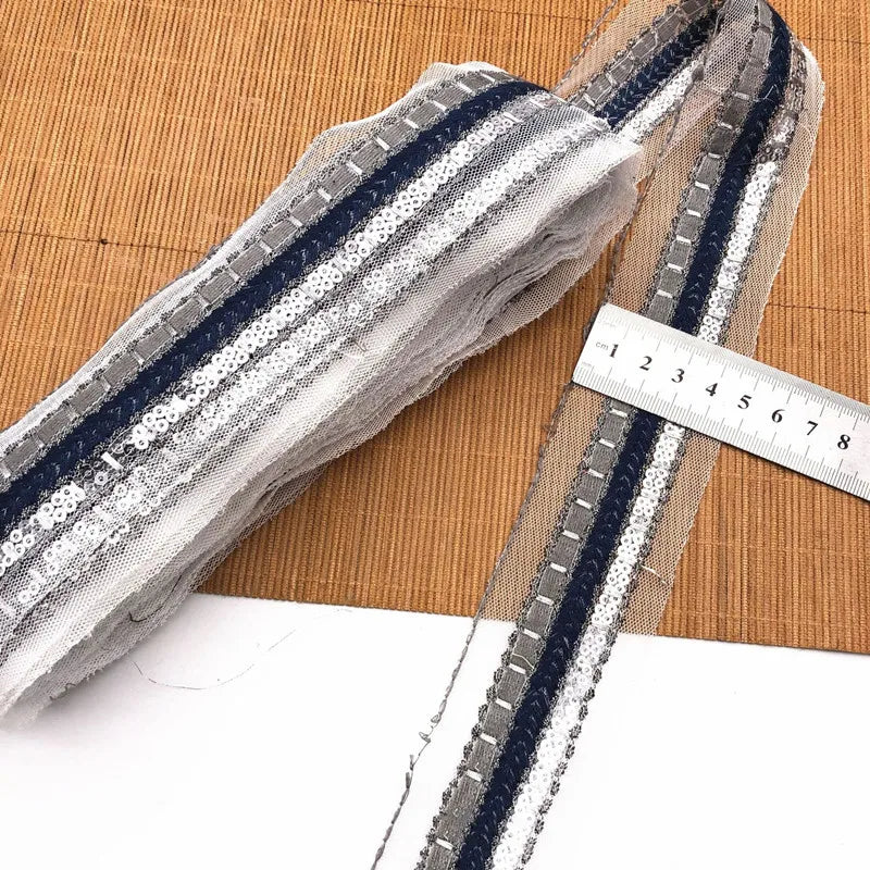 1 Yards Sequins Ribbon Embroidered Lace Fabric Cloth Dress Material DIY