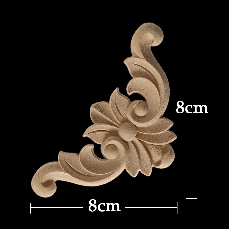 Wood Appliques Corner Flower Exquisite Carving Natural Furniture Wooden Mouldings Vintage Unpainted Accessories Decoration Decal