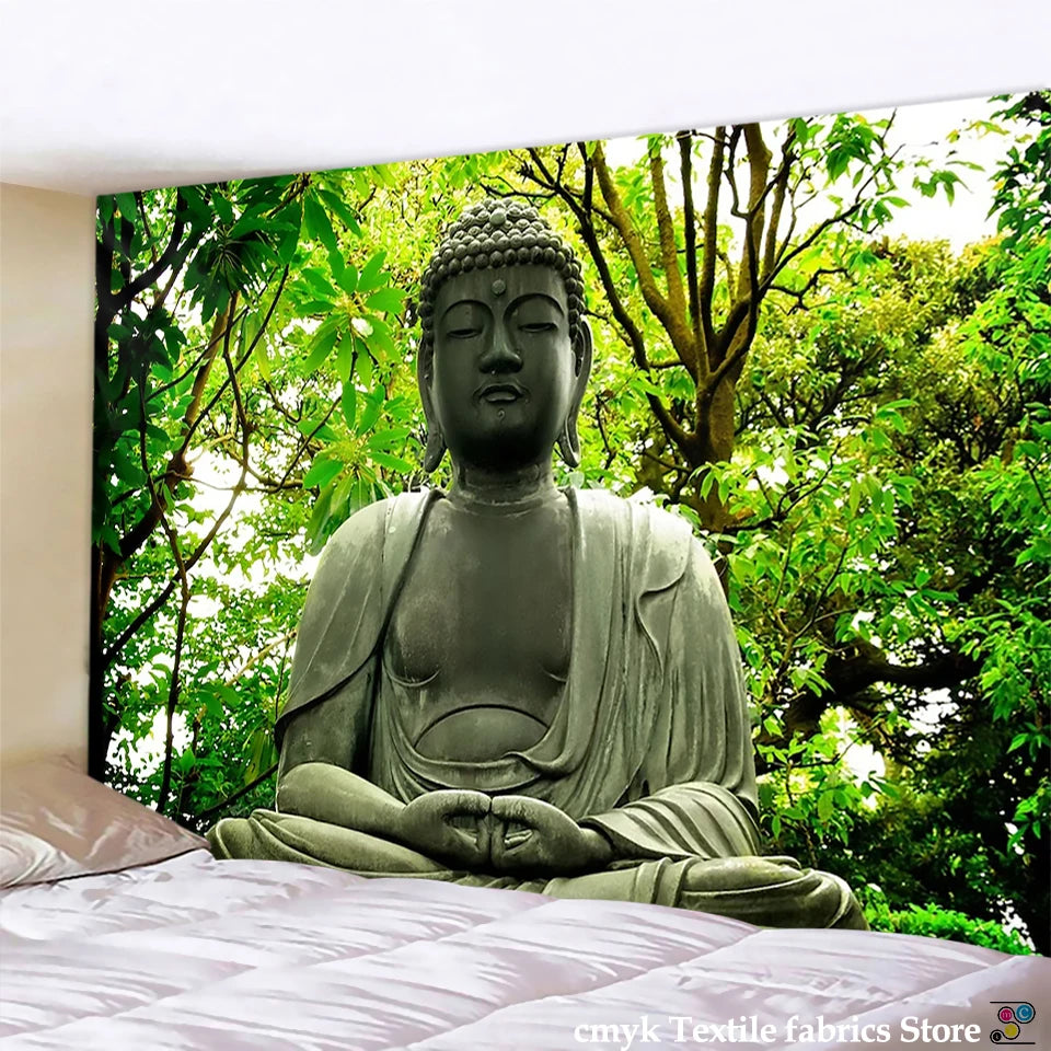 3DReligion Culture Hanging Wall Tapestry Buddha Wall Carpet Headboard Dorm Hippie Psychedelic Tapestry Tree Landscape Boho Decor