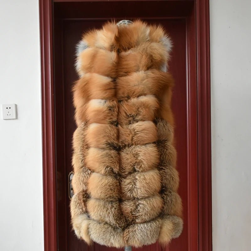 Winter Red Fox Fur Vest Female Real Long Women Red Fox Fur Waistcoat Natural Fox Fur Waistcoat Long