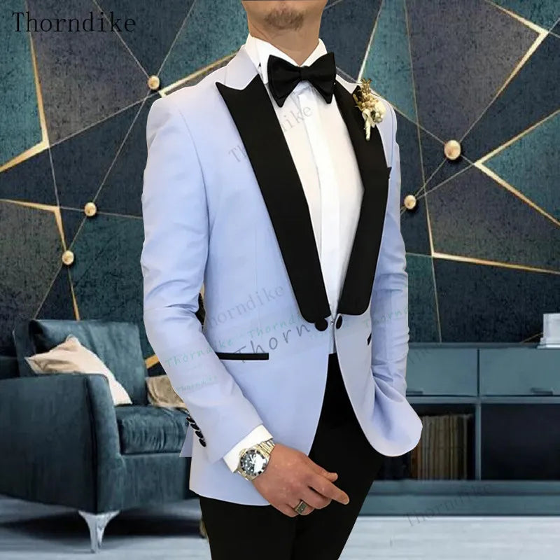 Thorndike 2023 New Male Wedding Prom Suit White Slim Fit Tuxedo Men Formal Business Work Wear Suits 3Pcs Set (Jacket+Pants+Vest)