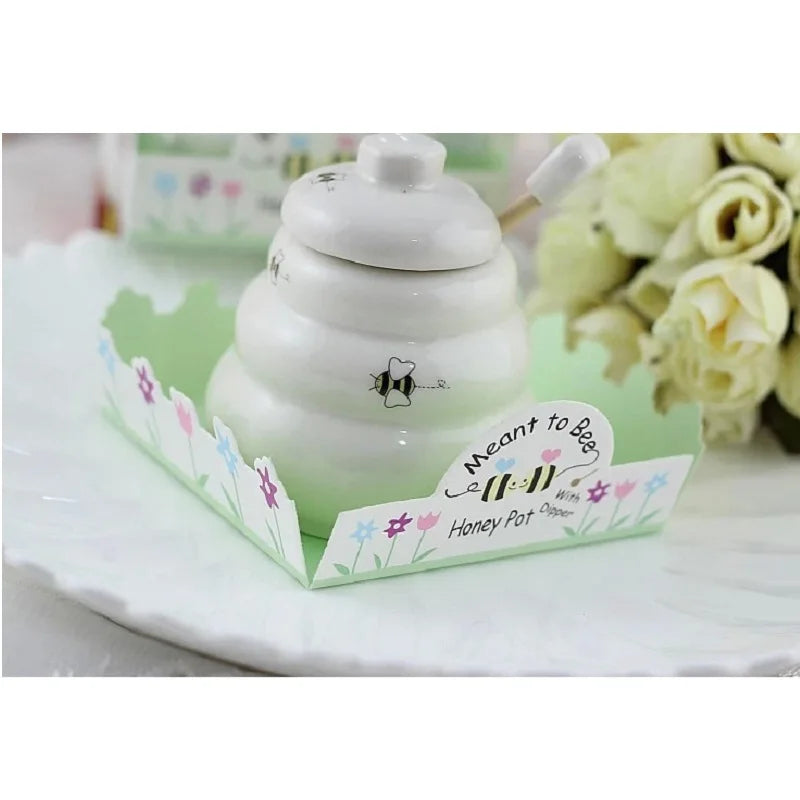 Mini Ceramic Honey Pot Set With Honey Dipper MEANT TO BEE in Gift Box Party Favors