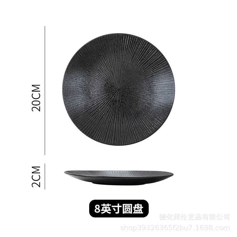 Japanese ceramic striped plate creative steak plate spaghetti plate retro sushi plate restaurant commercial plate
