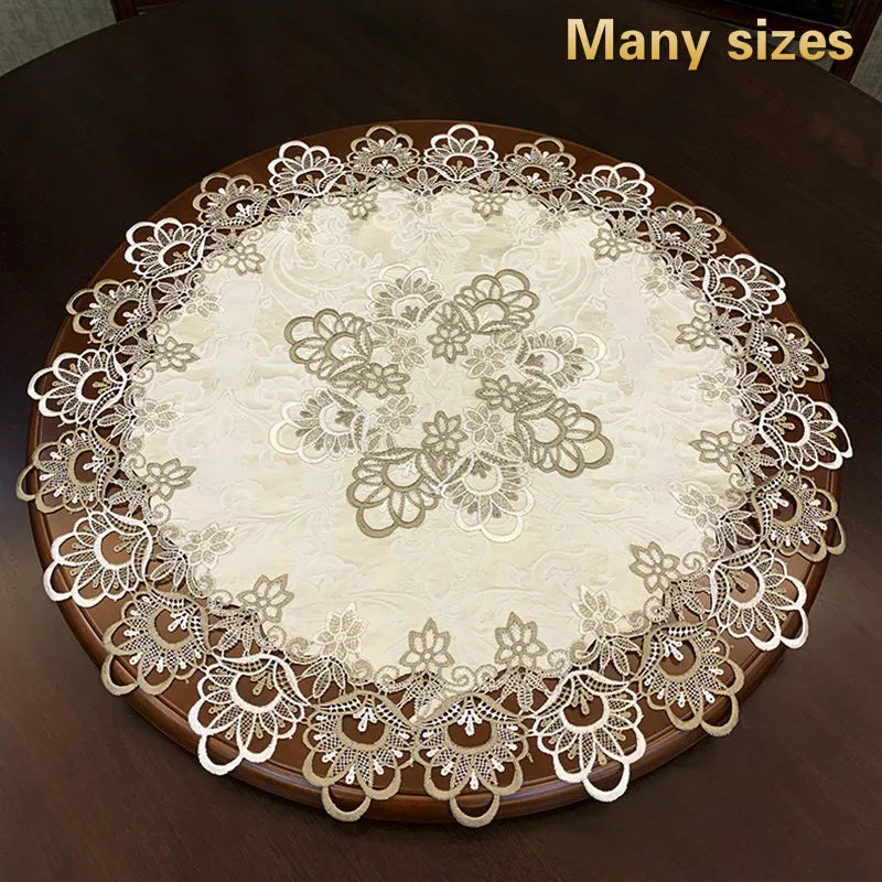 European Modern Fabric Lace Trim Hotel Restaurant Banquet Party Big Tablecloth Bedroom Balcony Small Round Table Cloth Tapete