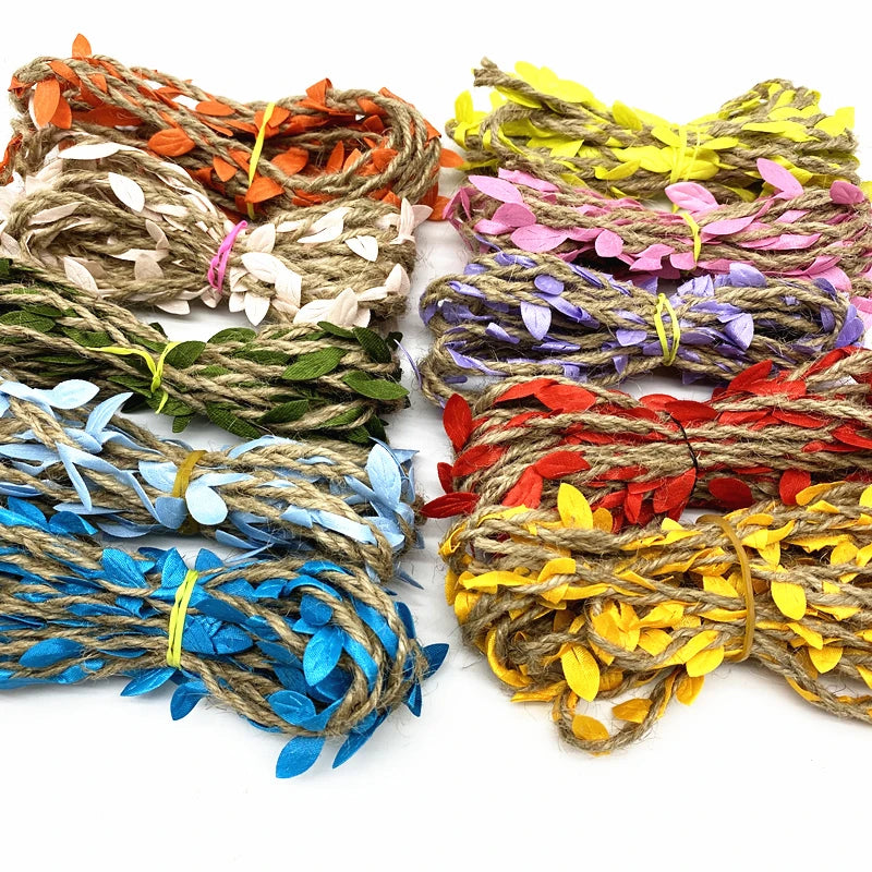 2 yards Leaf Rope Natural Hessian Jute Twine  Burlap Ribbon DIY Craft Vintage For Home Wedding Party Decor