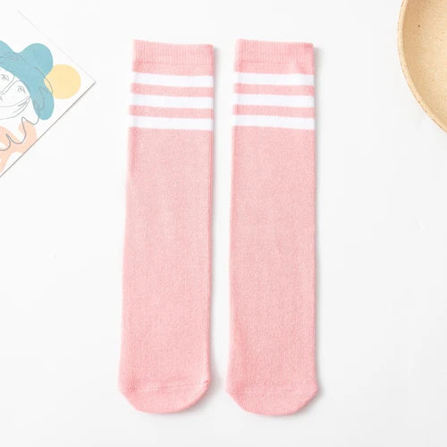 Children's Socks autumn girls middle tube pile stockings candy color classic college style football stockings half high tube