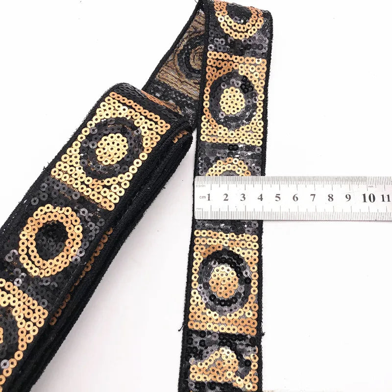 1 Yards Sequins Ribbon Embroidered Lace Fabric Cloth Dress Material DIY