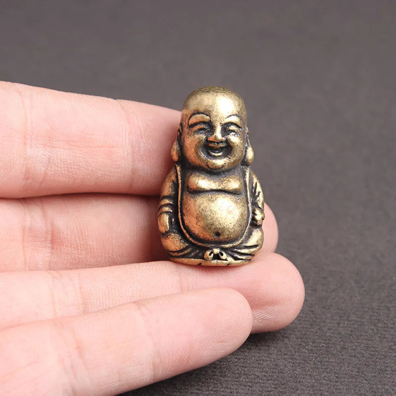 Pure Brass Laughing Buddha Statue Home Decor Office Desk Decorations Ornaments Antique Maitreya Buddha Buddhism Sculpture Crafts