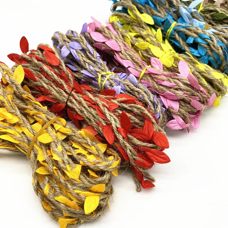 2 yards Leaf Rope Natural Hessian Jute Twine  Burlap Ribbon DIY Craft Vintage For Home Wedding Party Decor