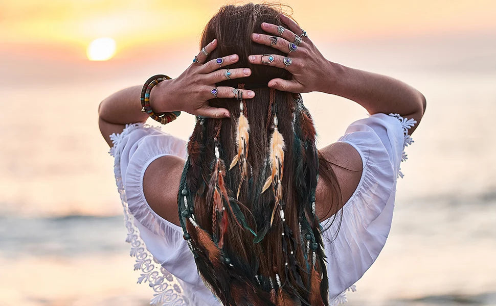 Women Feather Bb Clip Headband Scrunchies Headdress Tribal Hair Rope Headpieces 2021 New Fashion Headwear Retro Hair Accessories