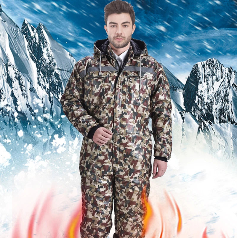 Winter Work Clothing Cotton Padded Jumpsuit Fishing Suit Antifouling Durable Overalls Workshop Suit Thick Cold Storage Coveralls