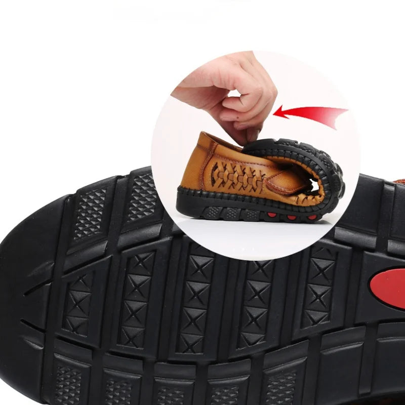 Men's Leather Sandals Hollow Platform Sandals 2021 Handmade Soft Sole Soft Top Male Shoes Non-slip Man Footwear Zapatos Hombre