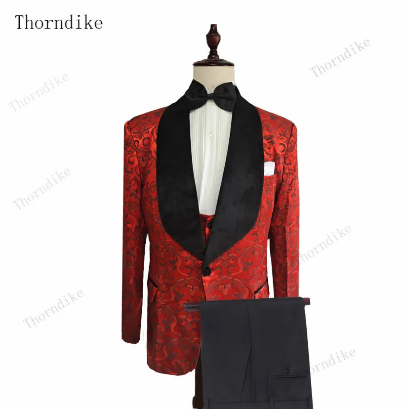 Thorndike 2021 New Male Wedding Prom Suit Green Slim Fit Tuxedo Men Formal Business Work Wear Suits 3Pcs Set (Jacket+Pants+Vest)