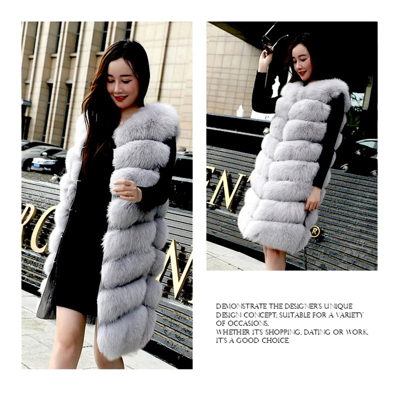 women's jacket 2025 fur jacket 90cm diagonal slim natural fox fur vest mid-length fox fur vest real fur jacket natural fur good