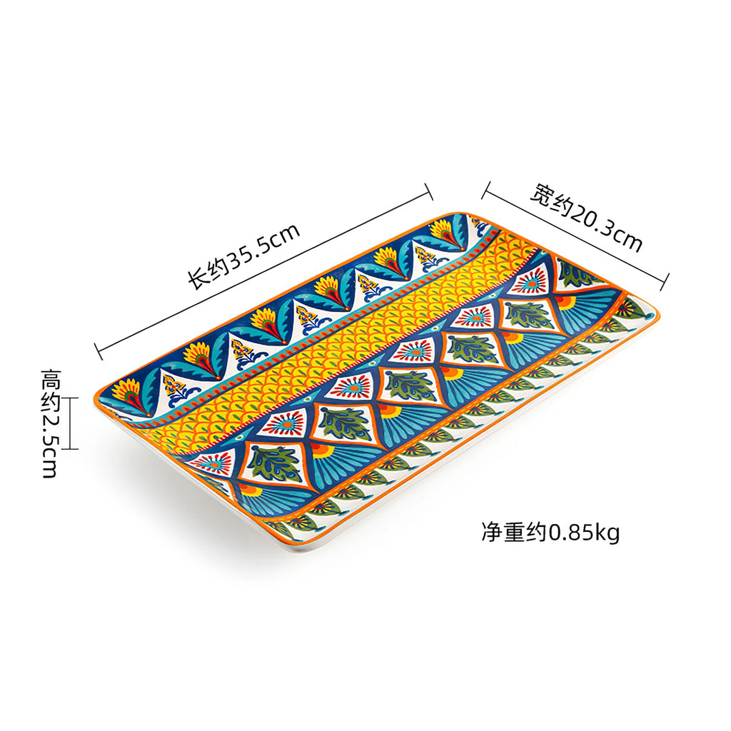 Plates Dinner Serving Ceramic Tableware Household Kettle Bohemia Rectangular Flat Dish Steak Salad Tray Soup Noodle Bowl Mug