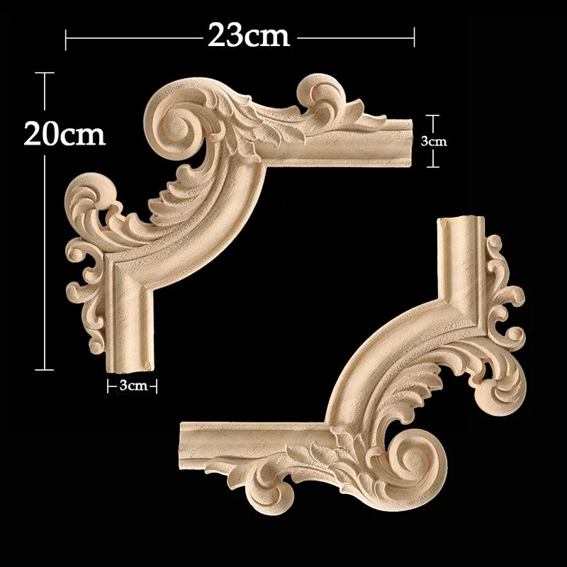 Wood Appliques Corner Flower Exquisite Carving Natural Furniture Wooden Mouldings Vintage Unpainted Accessories Decoration Decal