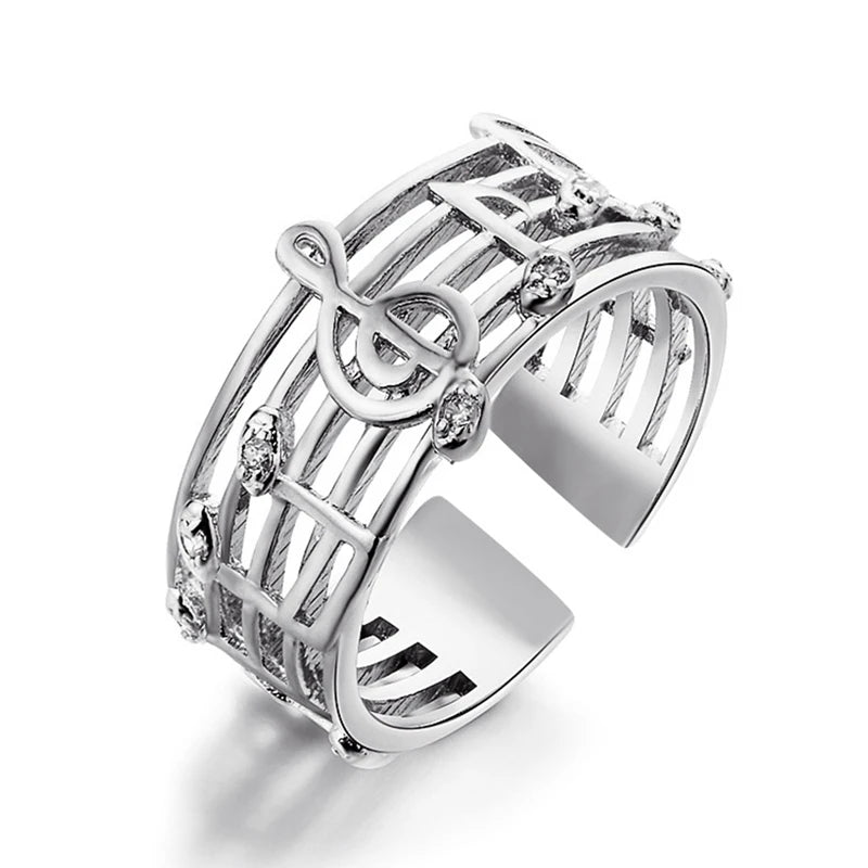 New Design Women Rings Fashion Art Music Note Staff Hollow Charms Finger Rings Unisex Birthday Gift Accessories