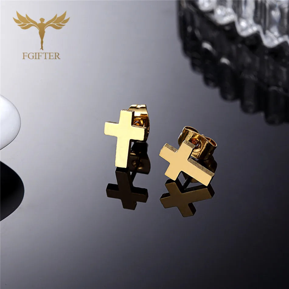 Classic Simple Cross Earrings Stainless Steel Jewelry Accessories Wholesale Christian Jesus Stud Earrings for Unisex Women Mens