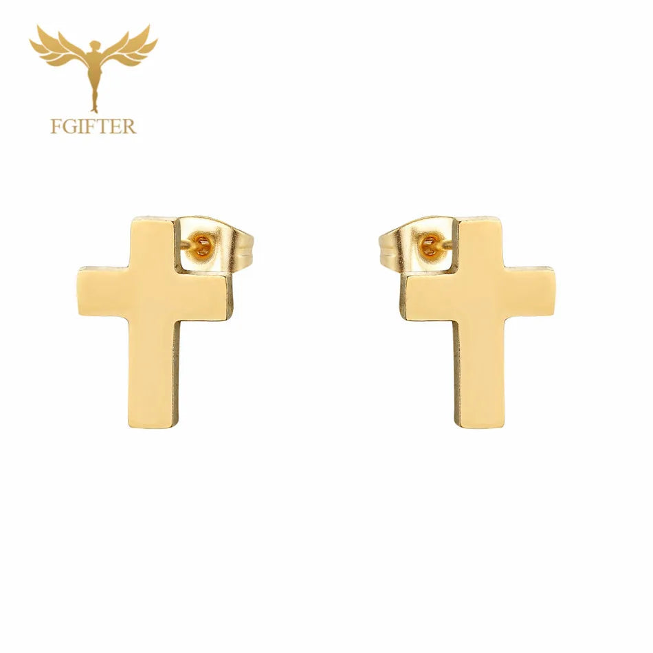 Classic Simple Cross Earrings Stainless Steel Jewelry Accessories Wholesale Christian Jesus Stud Earrings for Unisex Women Mens